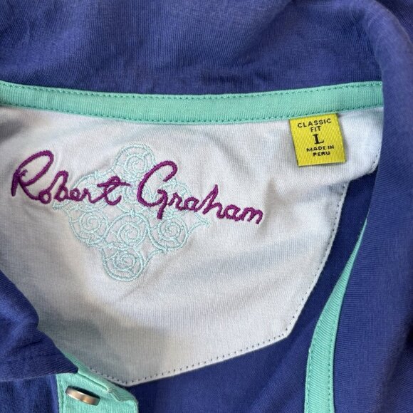 Robert Graham Shirt Mens Large Classic Fit Blue Solid Polo Colorful Short Sleeve - Picture 10 of 12